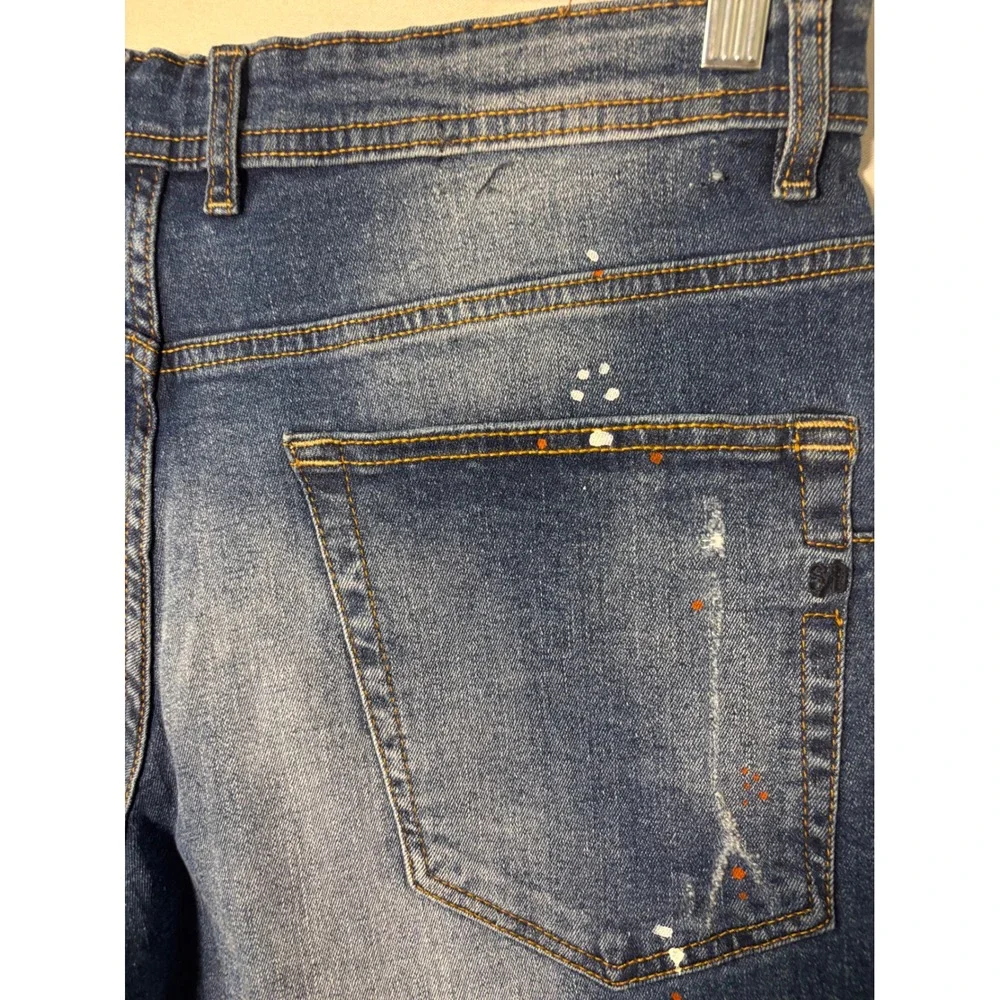 Smog Denim Mens Distressed Paint Splatter‎ Jean Shorts Blue Size L Cuffed Street
